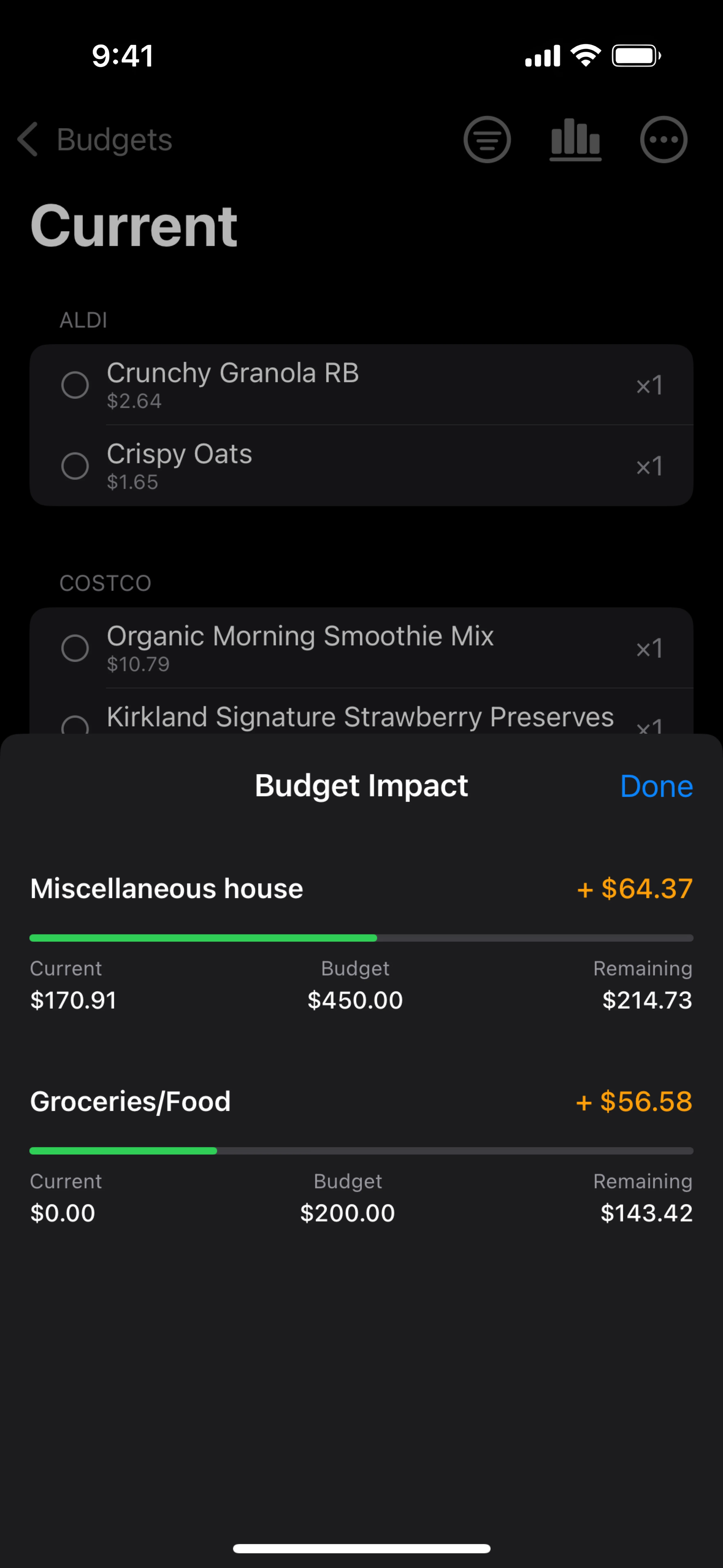 Budget impact interface